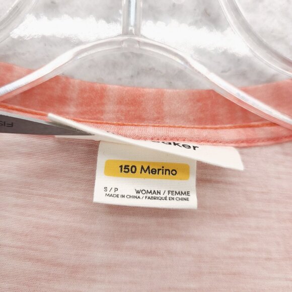 ICEBREAKER Woman 100% Merino 150 Short Sleeve Tee Coral Striped Size SMALL - Picture 3 of 6